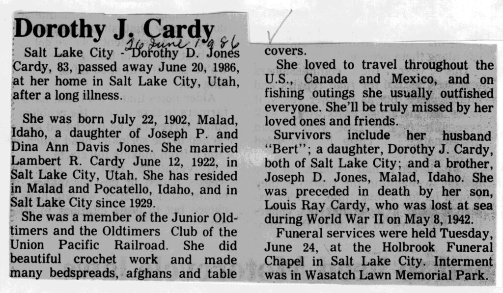 Dorothy D Jones Cardy obit