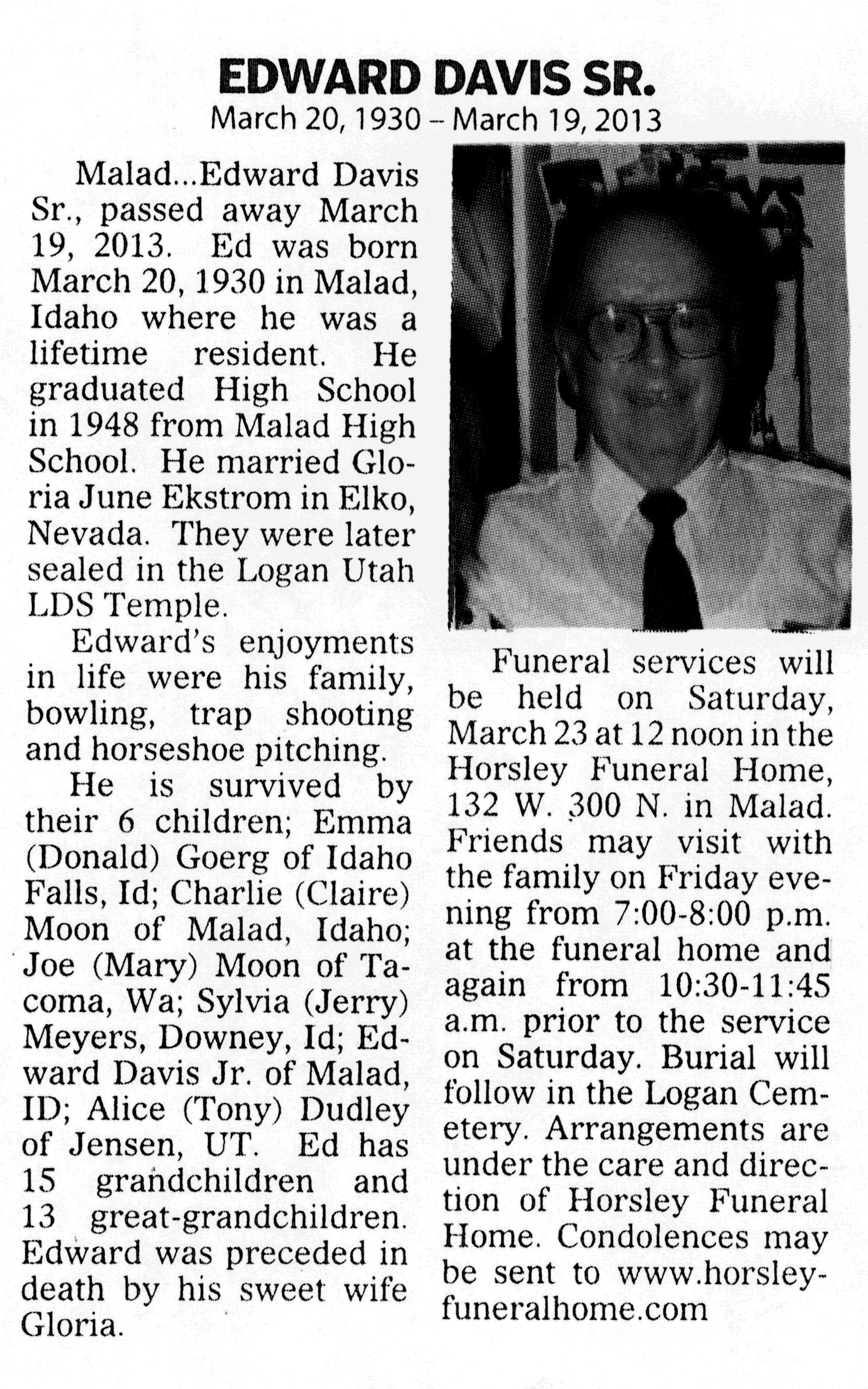 Edward Davis Sr obit