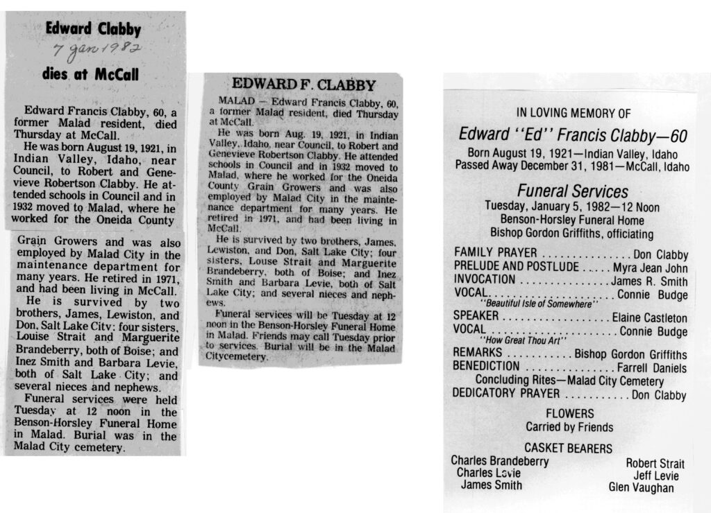 Edward (Ed) Frrancis Clabby obit and funeral