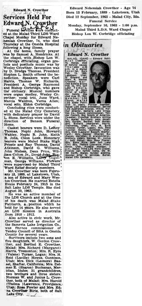 Edward Nehemiah Crowther obit and funeral