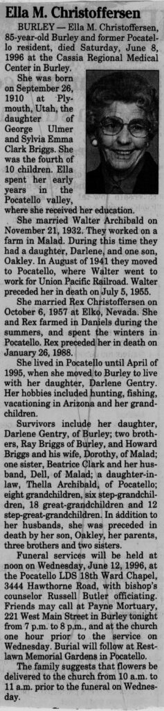 Ella M Christoffersen obit