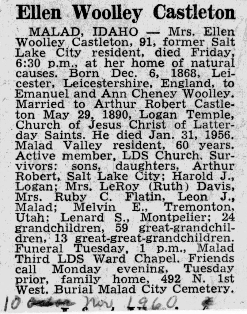 Ellen Woolley Castleton obit