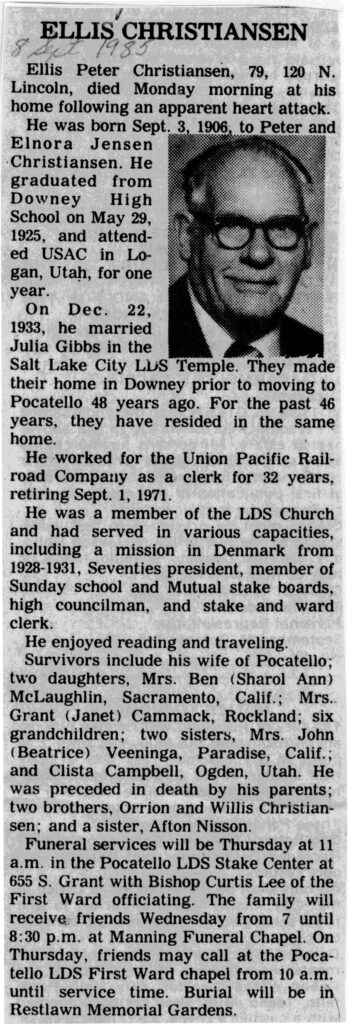 Ellis Peter Christiansen obit