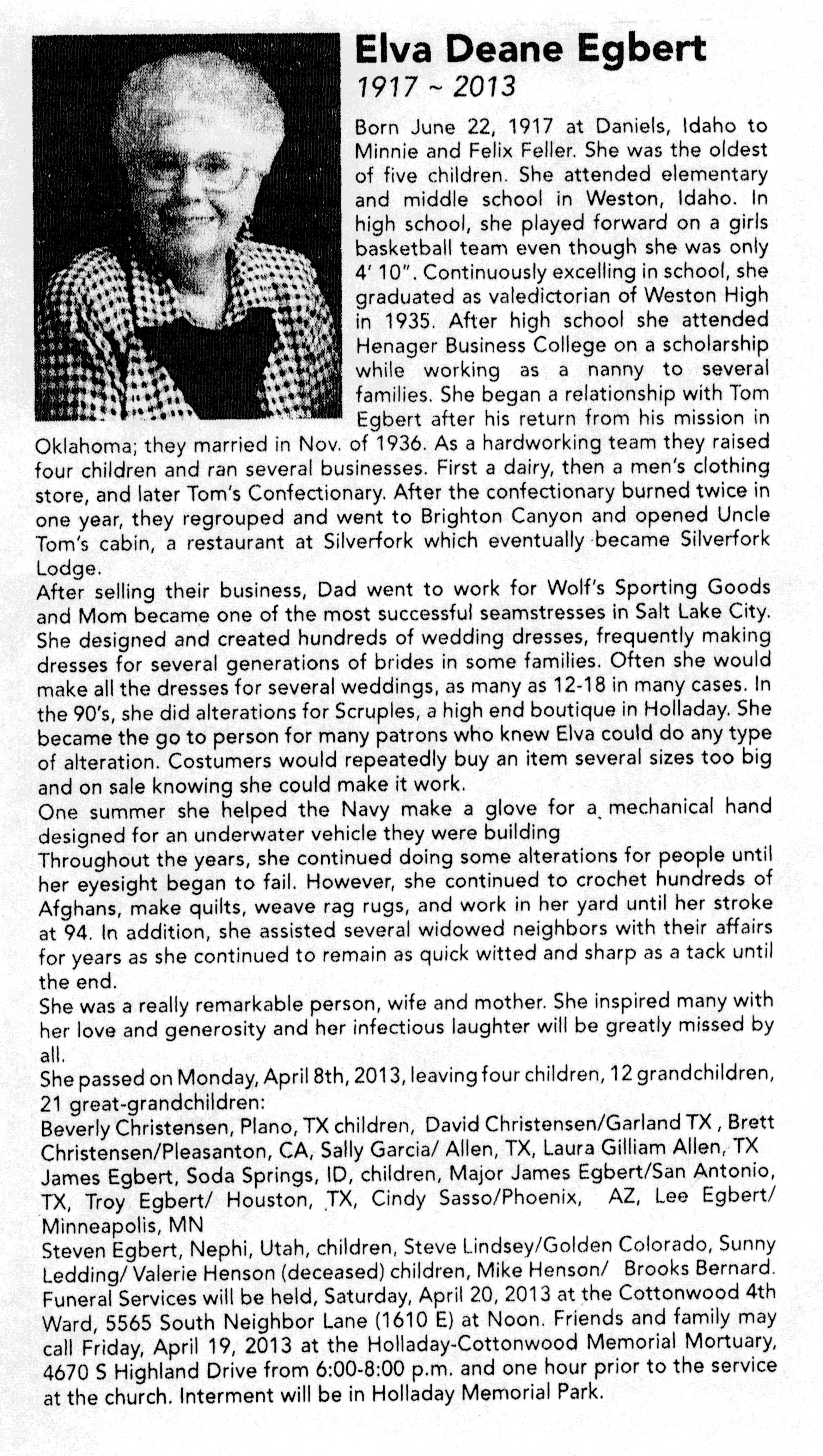Elva Deane Egbert obit