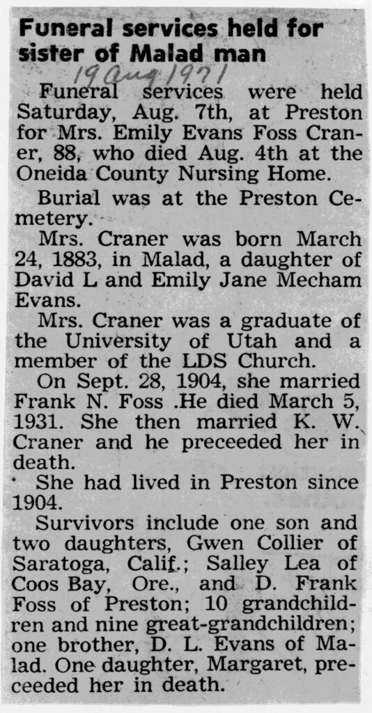 Emily Evans Foss Craner obit