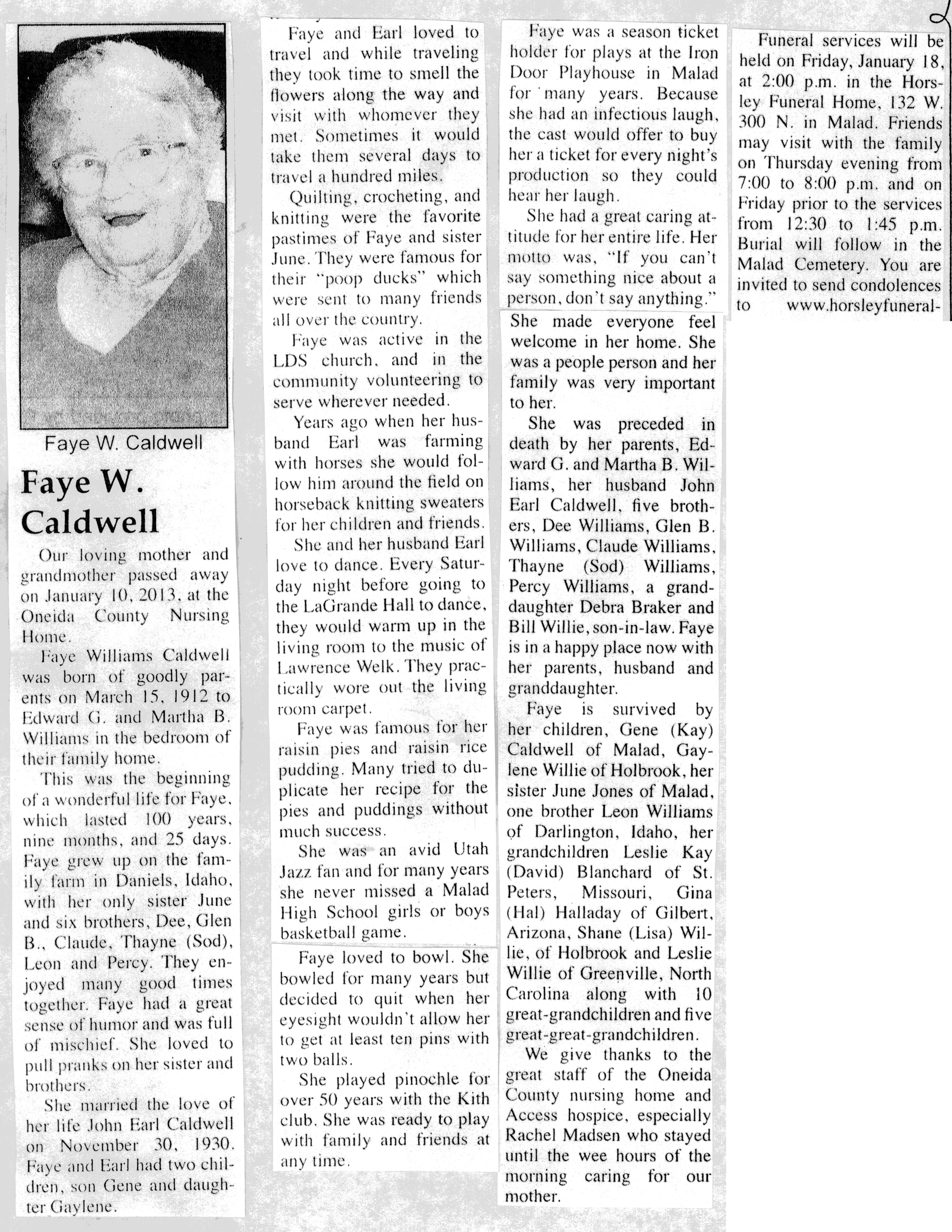 Faye Williams Caldwell obit
