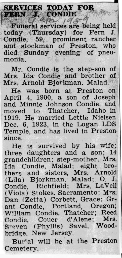 Fern J Condie obit