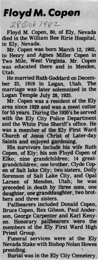 Floyd M Copen obit
