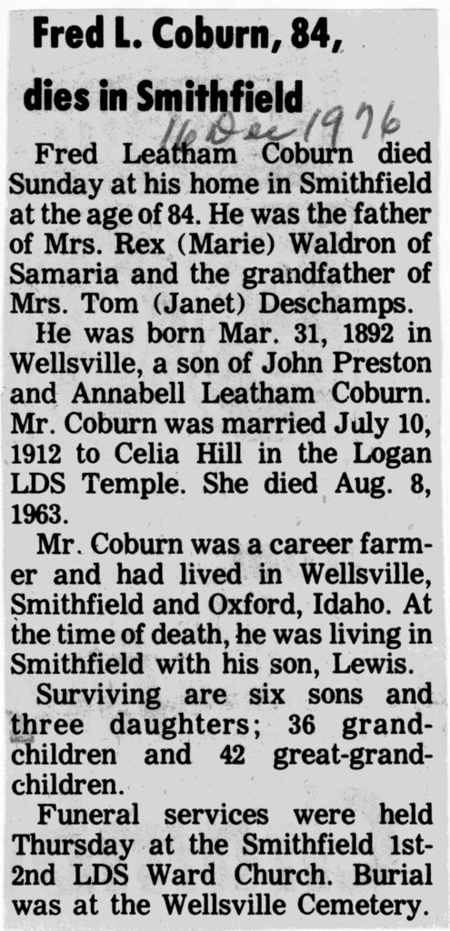 Fred Leatham Coburn obit