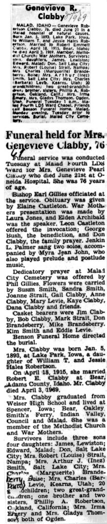 Genevieve Pearl Robertson Clabby obit and funeral