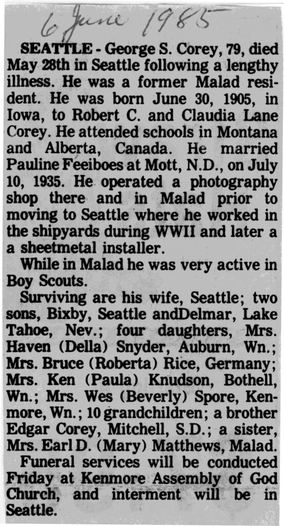 George S Corey obit
