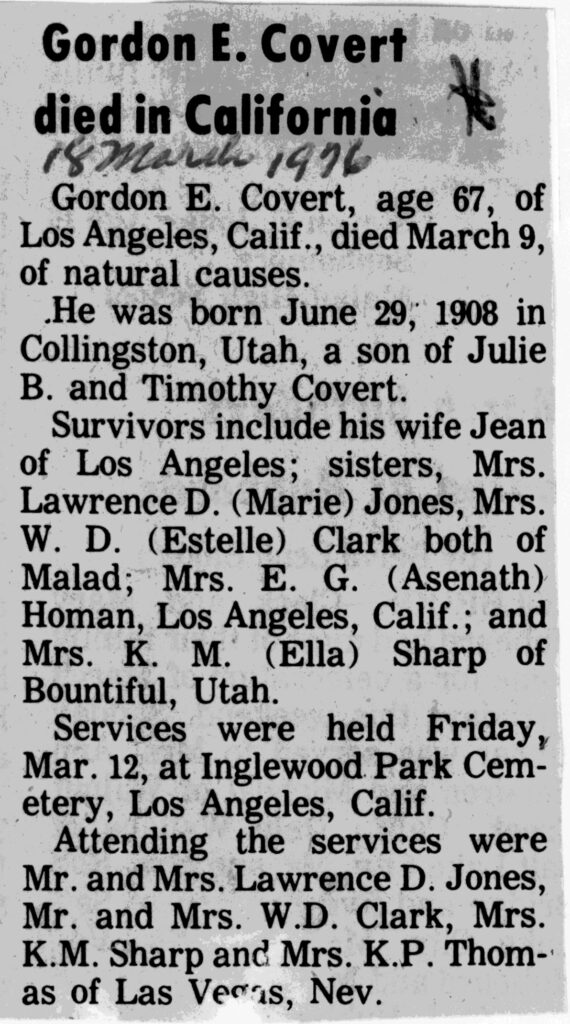 Gordon E Covert obit