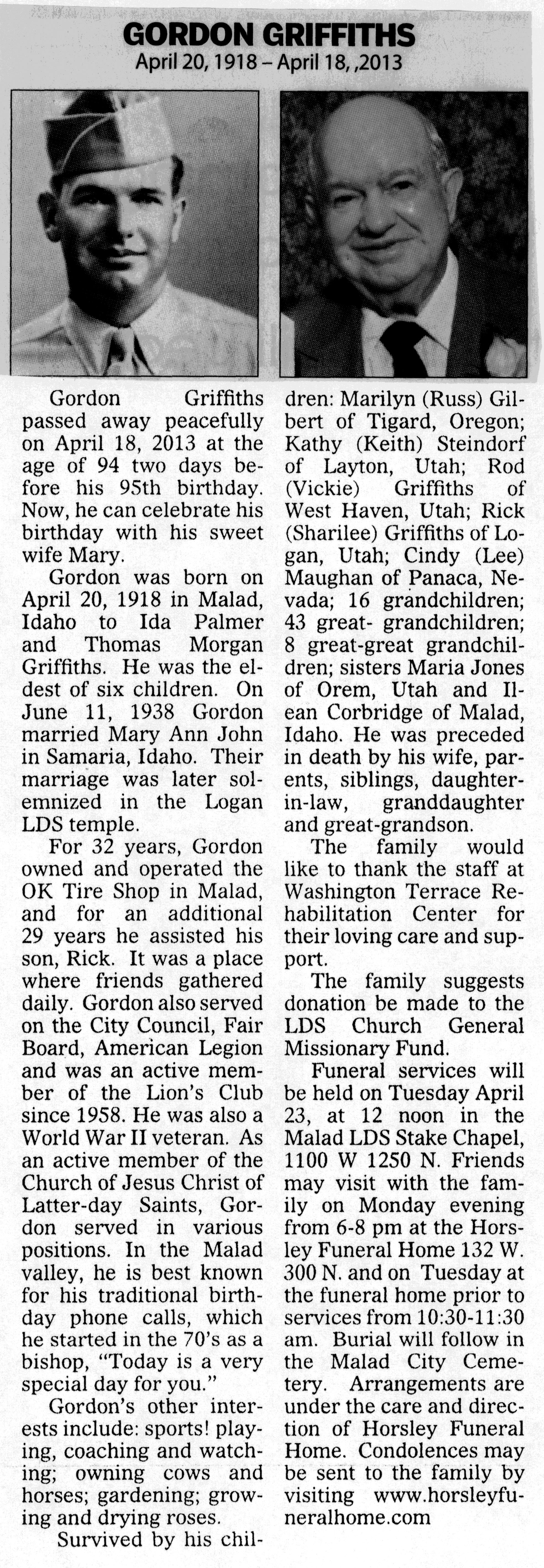 Gordon Griffiths obit