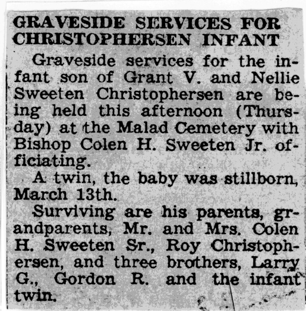 Grant V Christophersen infant son obit