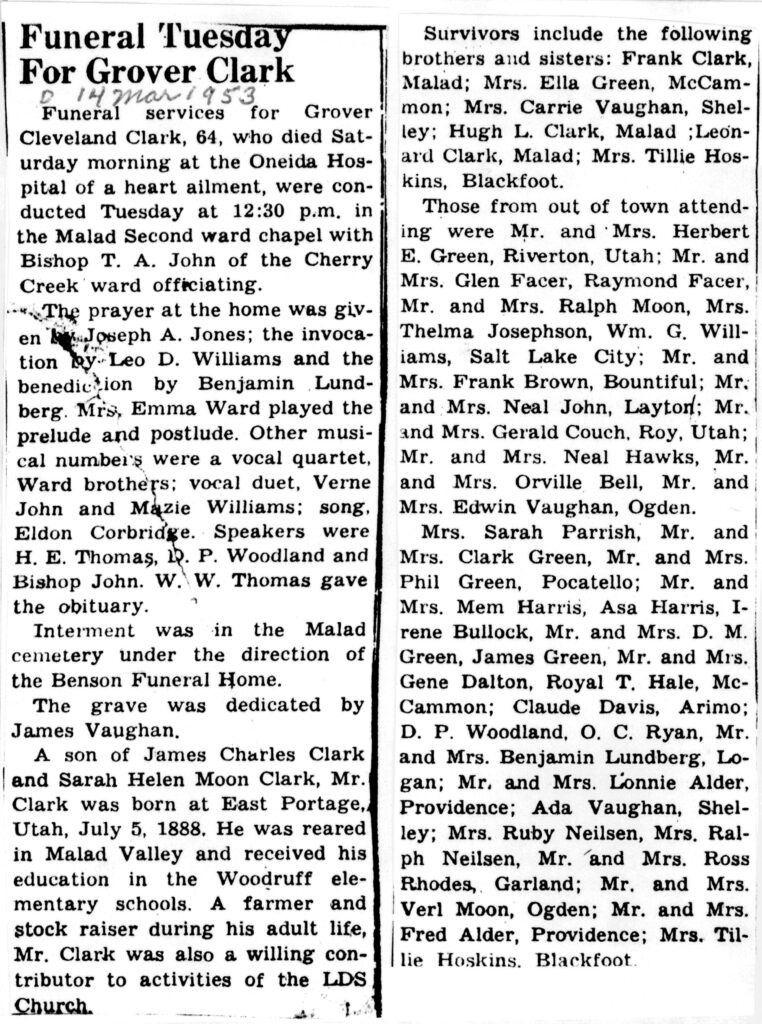 Grover Cleveland Clark funeral