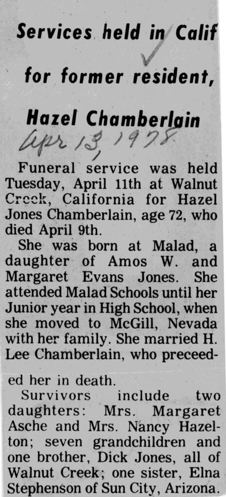 Hazel Jones Chamberlain obit