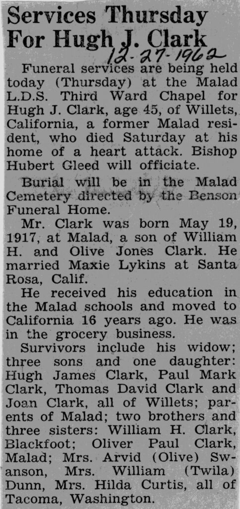 Hugh J Clark obit