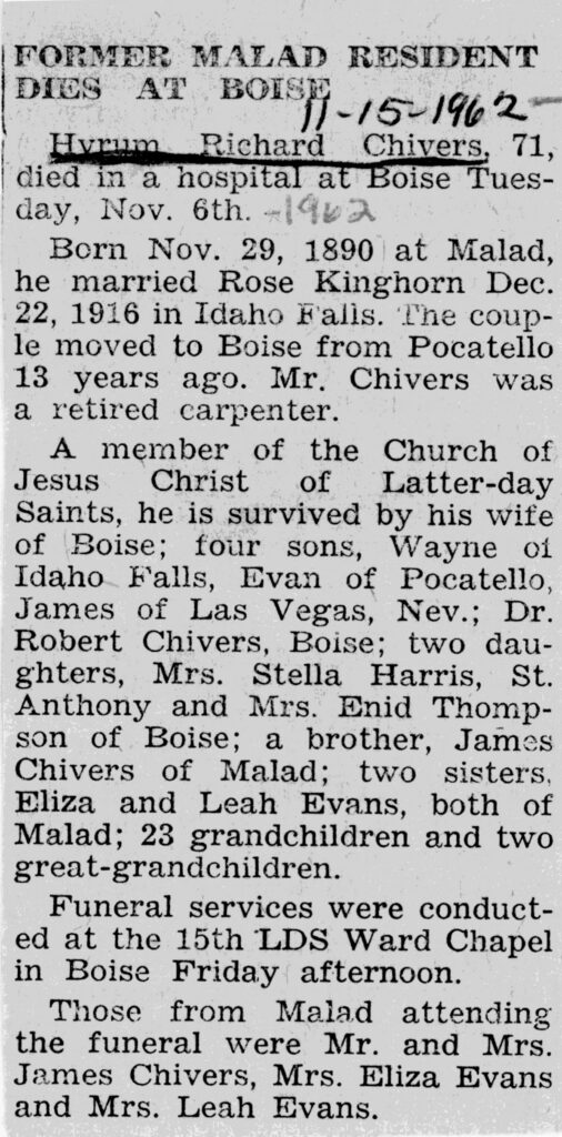 Hyrum Richard Chivers obit