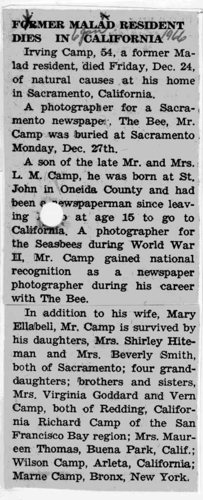 Irving Camp obit