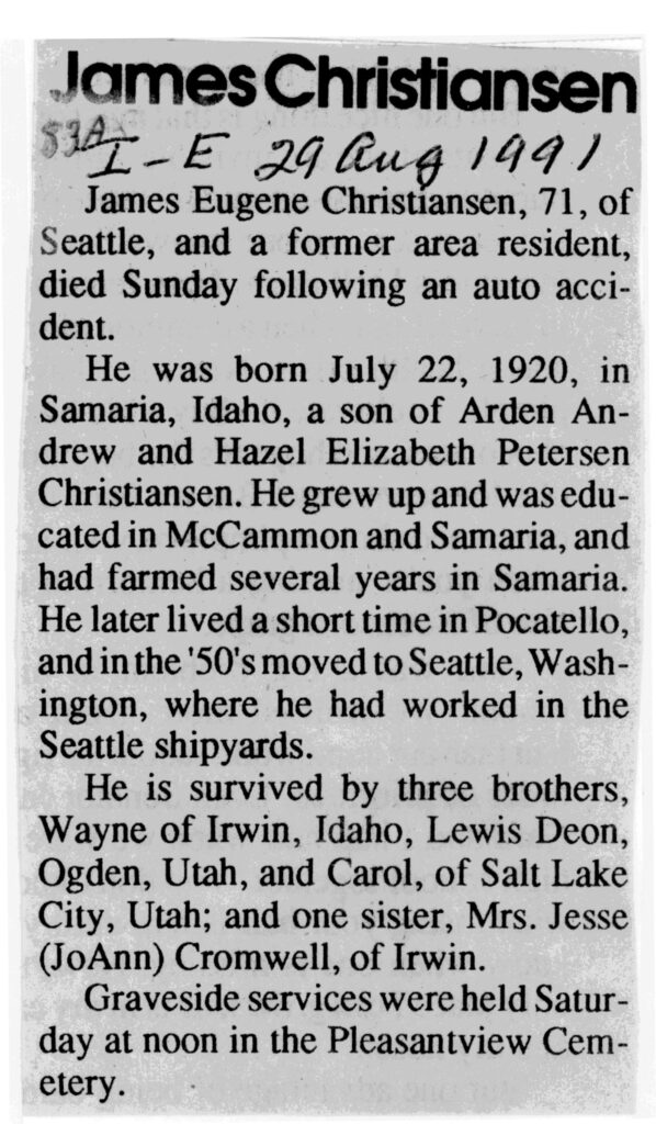 James Eugene Christiansen obit