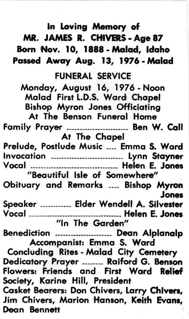 James R Chivers funeral