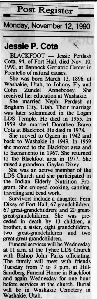 Jessie Perdash Cota obit