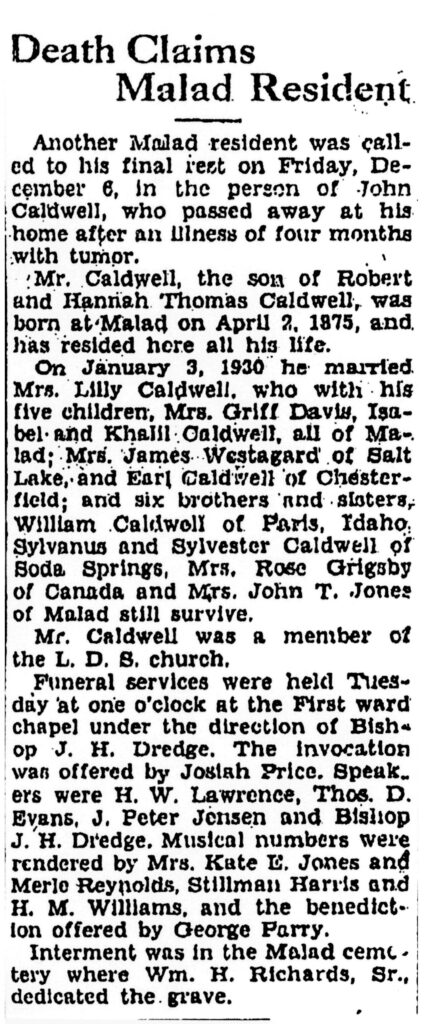 John Caldwell obit and funeral
