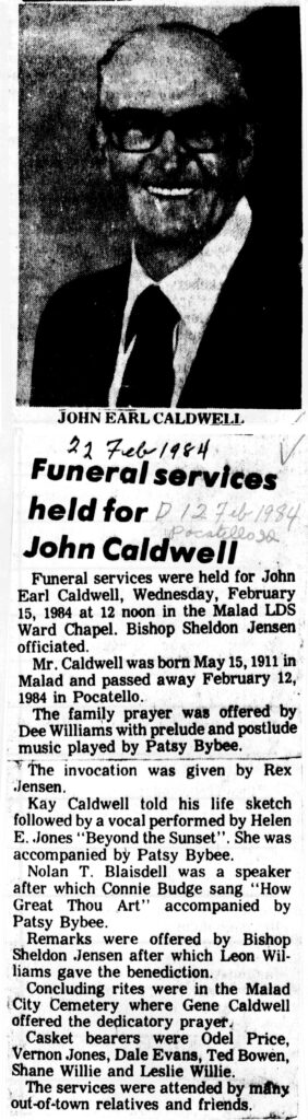 John Earl Caldwell funeral
