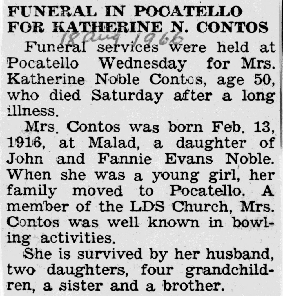 Katherine Noble Contos obit