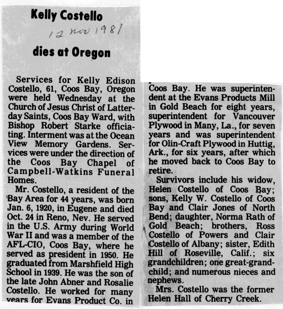 Kelly Edison Costello obit