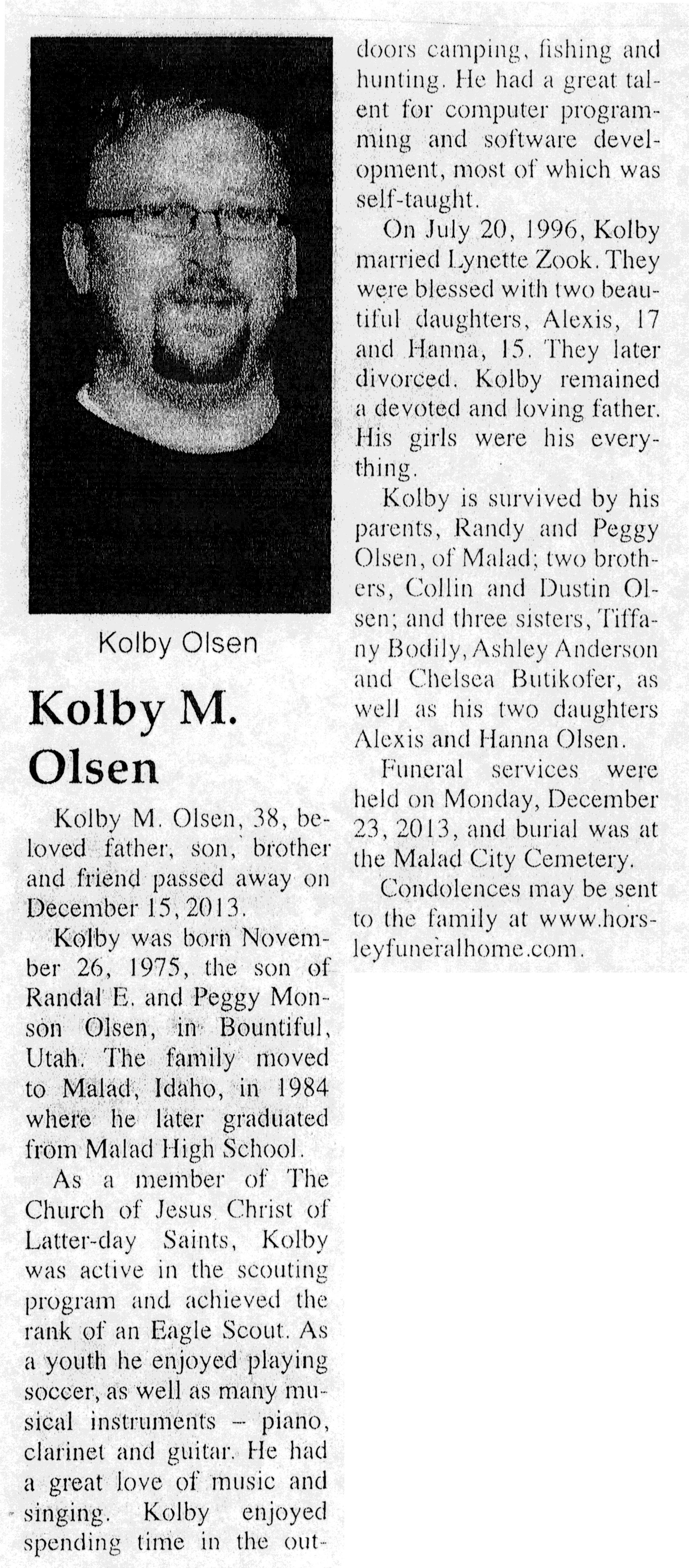 Kolby M Olsen obit
