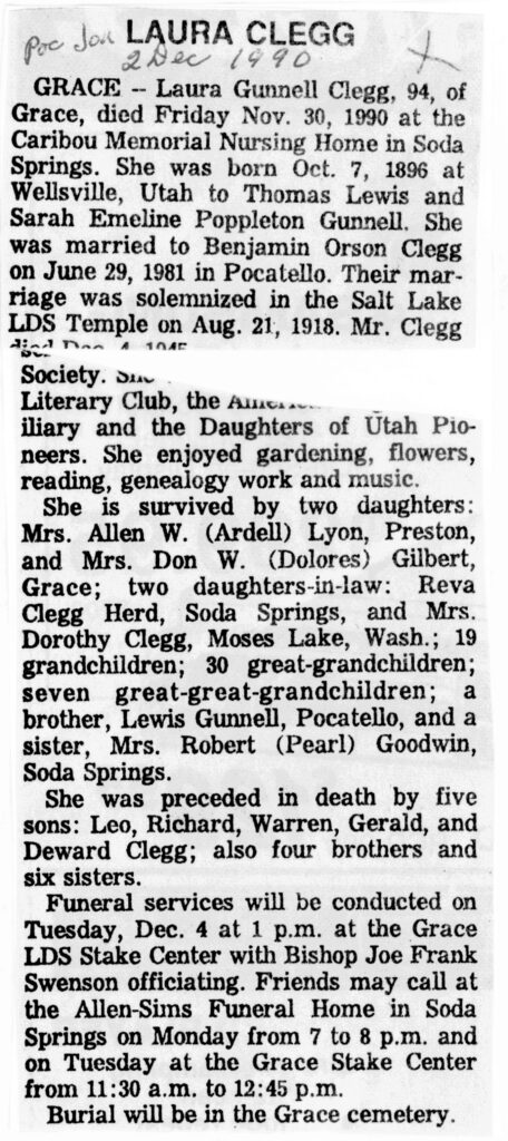 Laura Gunnell Clegg obit