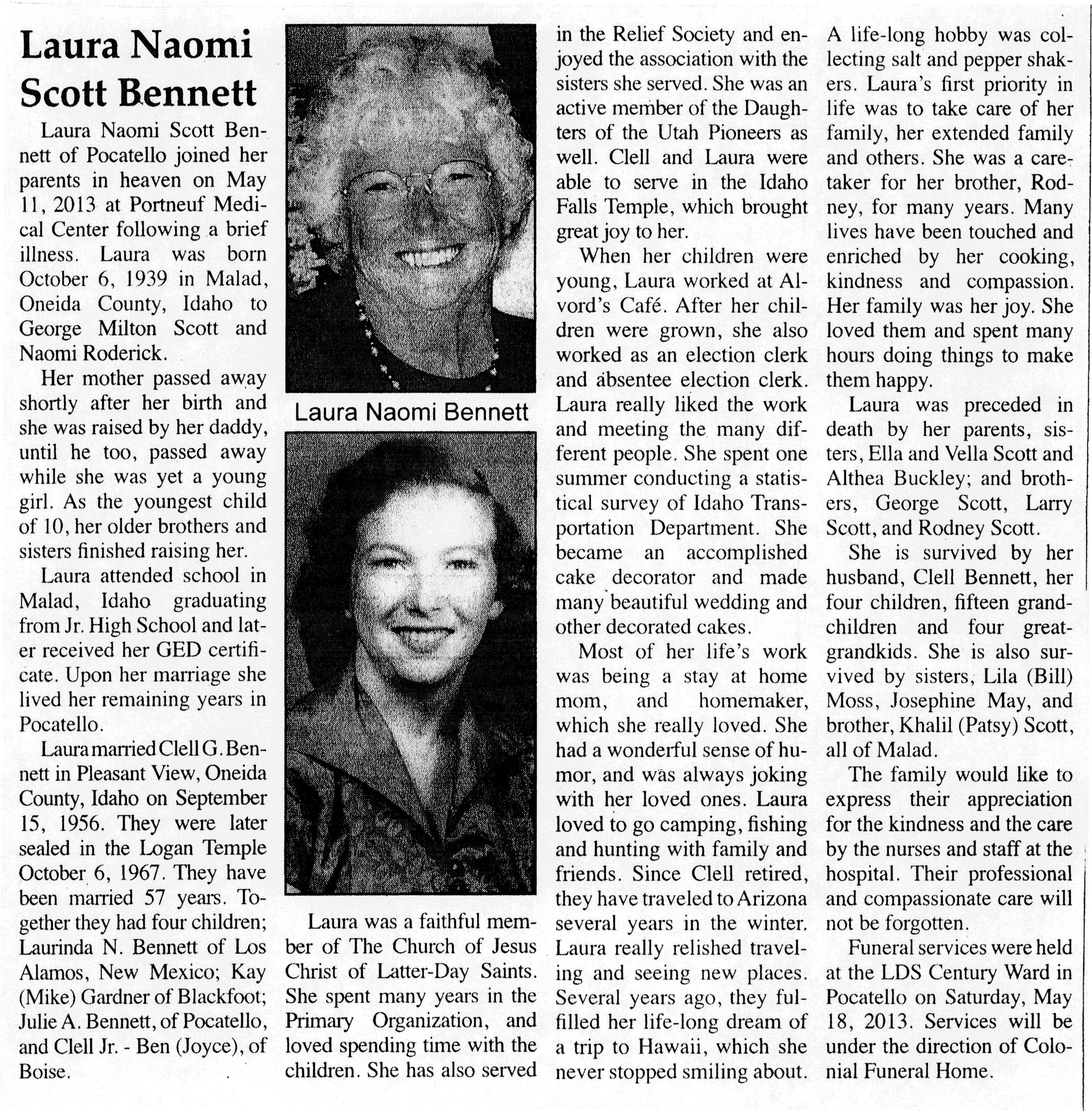 Laura Naomi Scott Bennett obit
