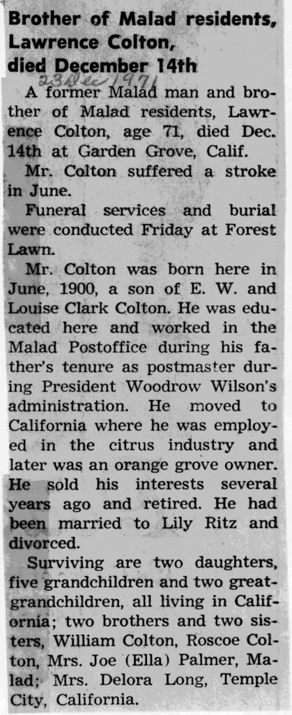 Lawrence Colton obit