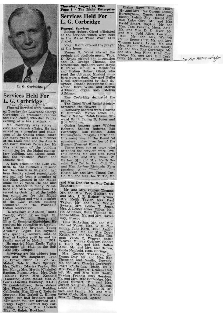 Lawrence George Corbridge obit and funeral