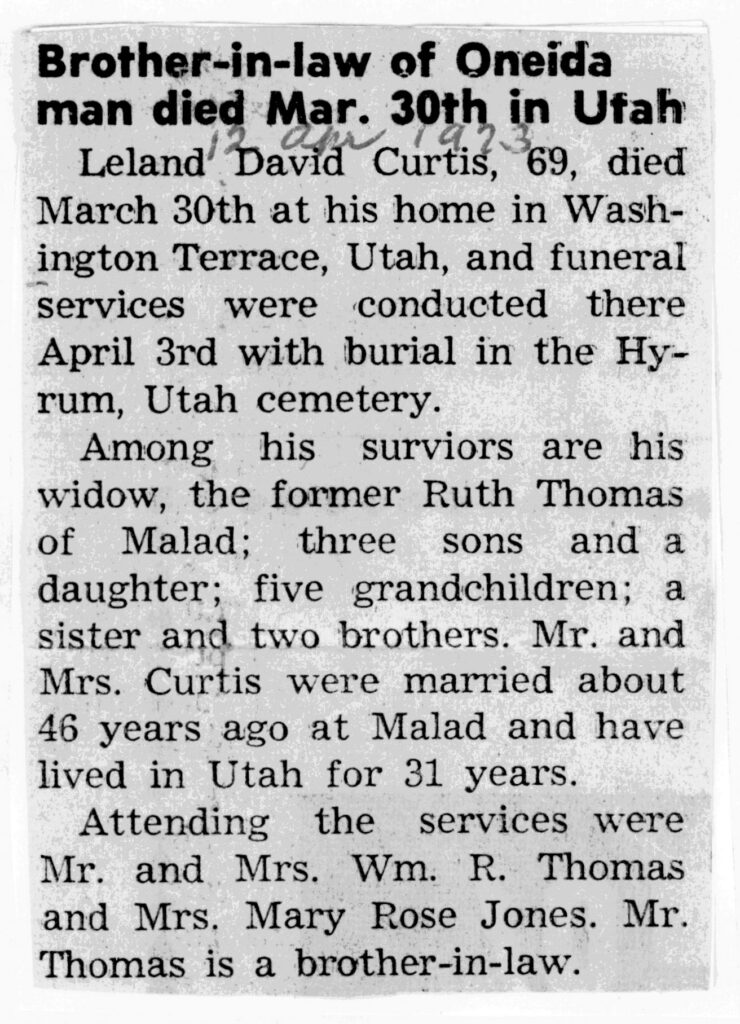 Leland David Curtis obit