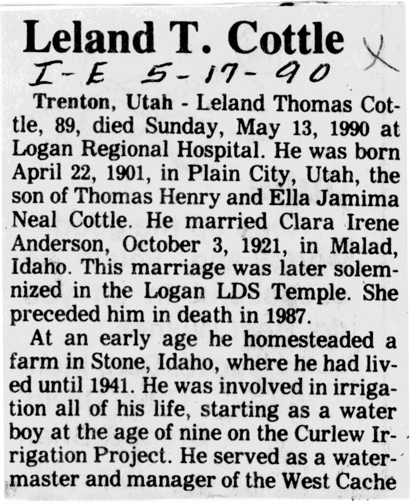 Leland T Cottle obit