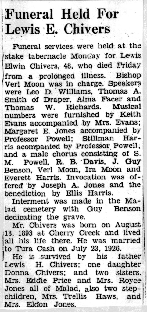 Lewis Elwin Chivers obit and funeral