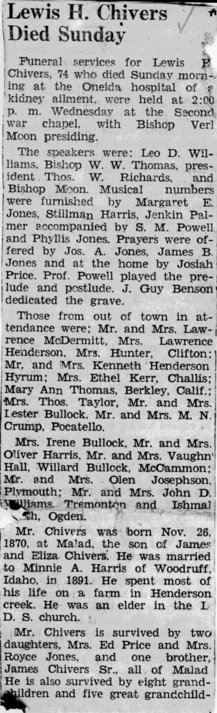 Lewis H Chivers obit and funeral