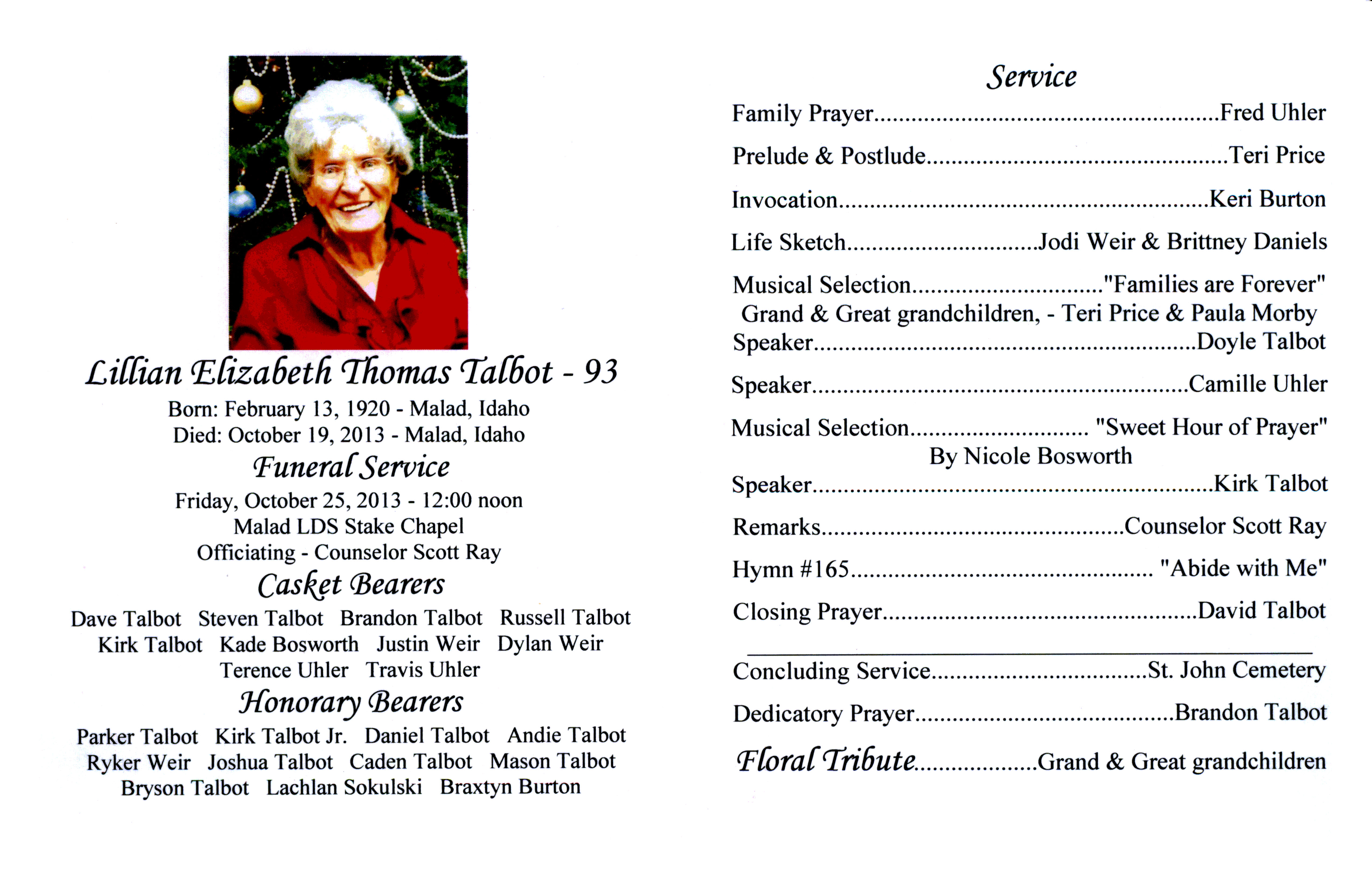 Lillian Elizabeth Thomas Talbot program