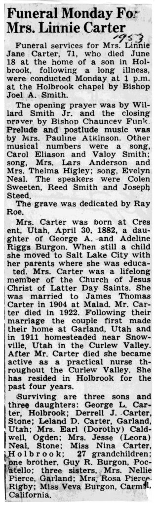 Linnie Jane Carter obit and funeral