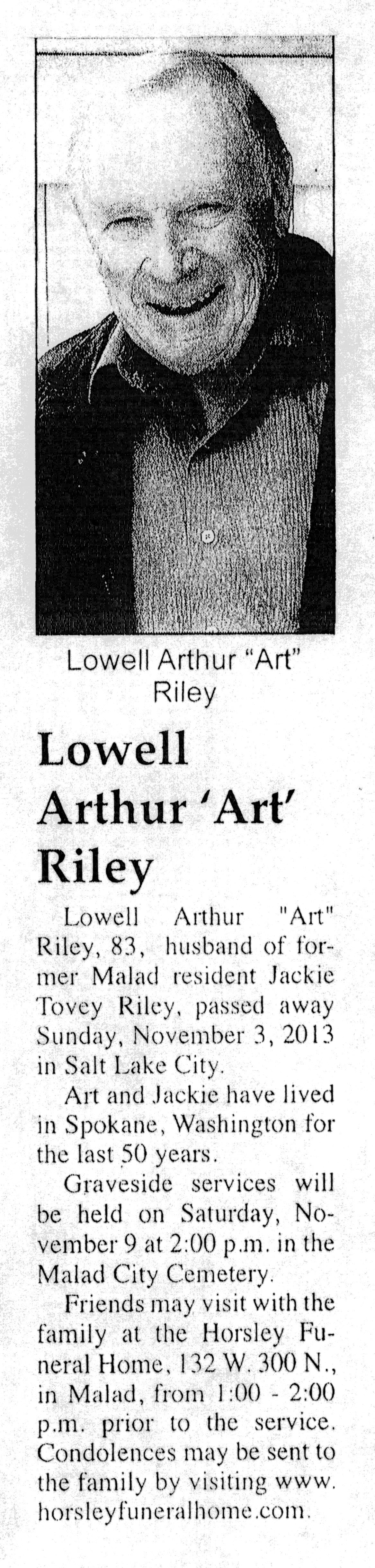 Lowell Arthur (Art) Riley obit