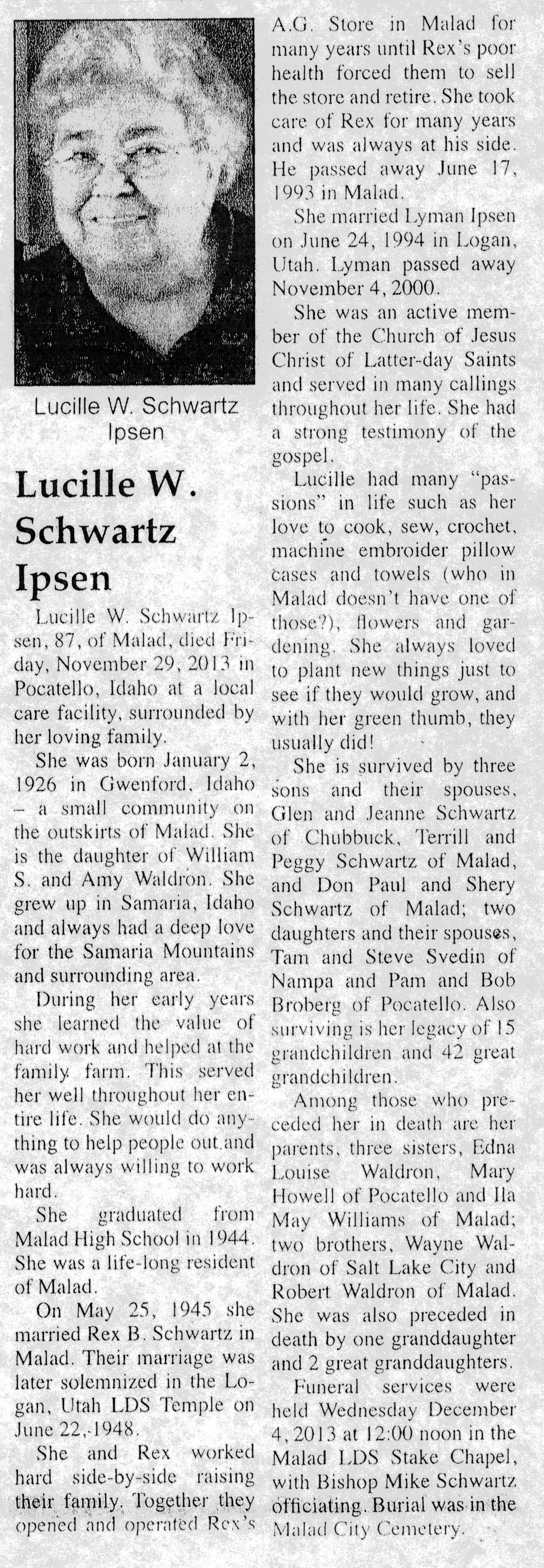Lucille W Schwartz Ipsen obit