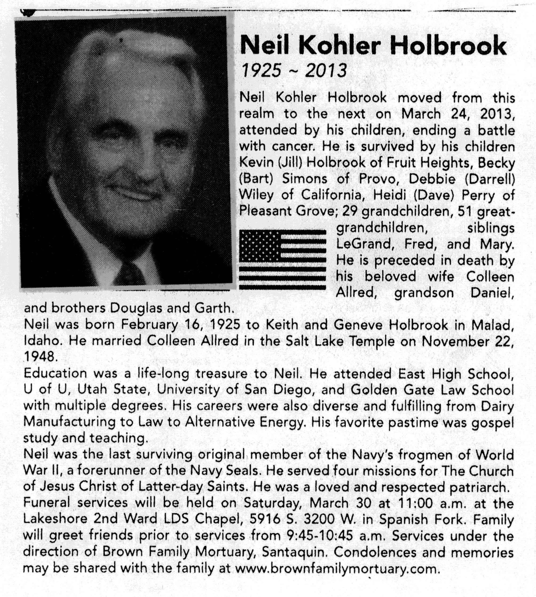 Neil Kohler Holbrook obit