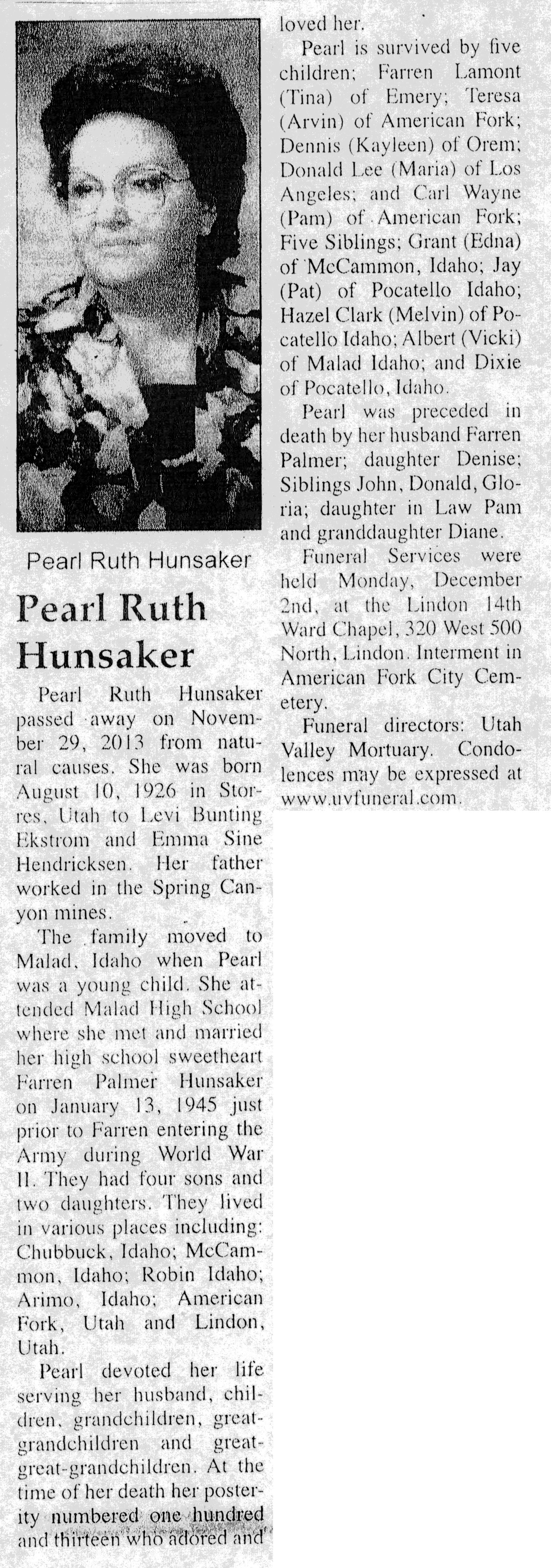 Pearl Ruth Hunsaker obit