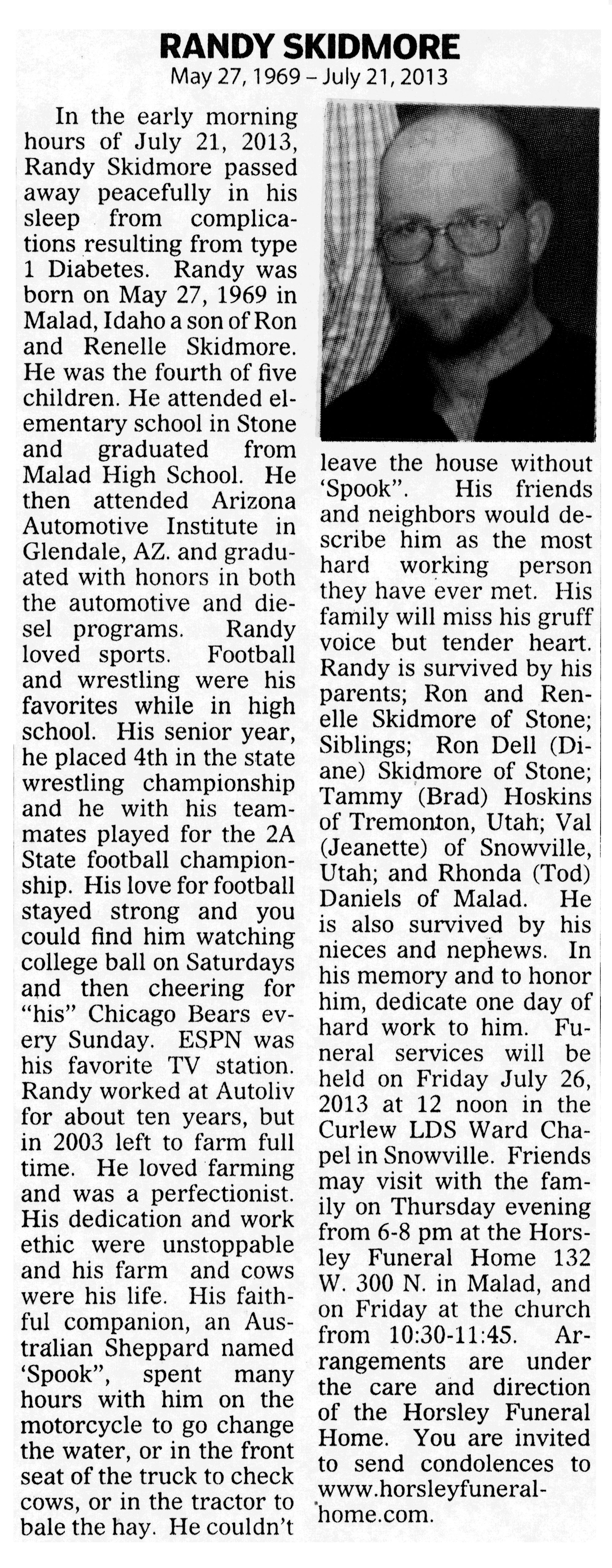 Randy Skidmore obit