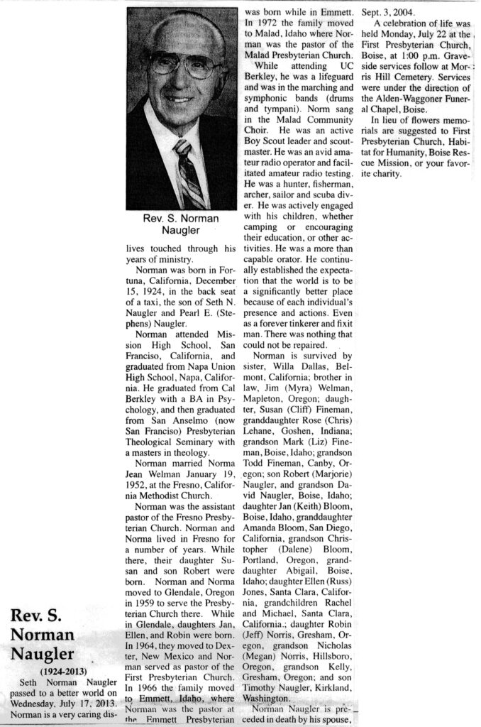 Seth Norman Naugler obit