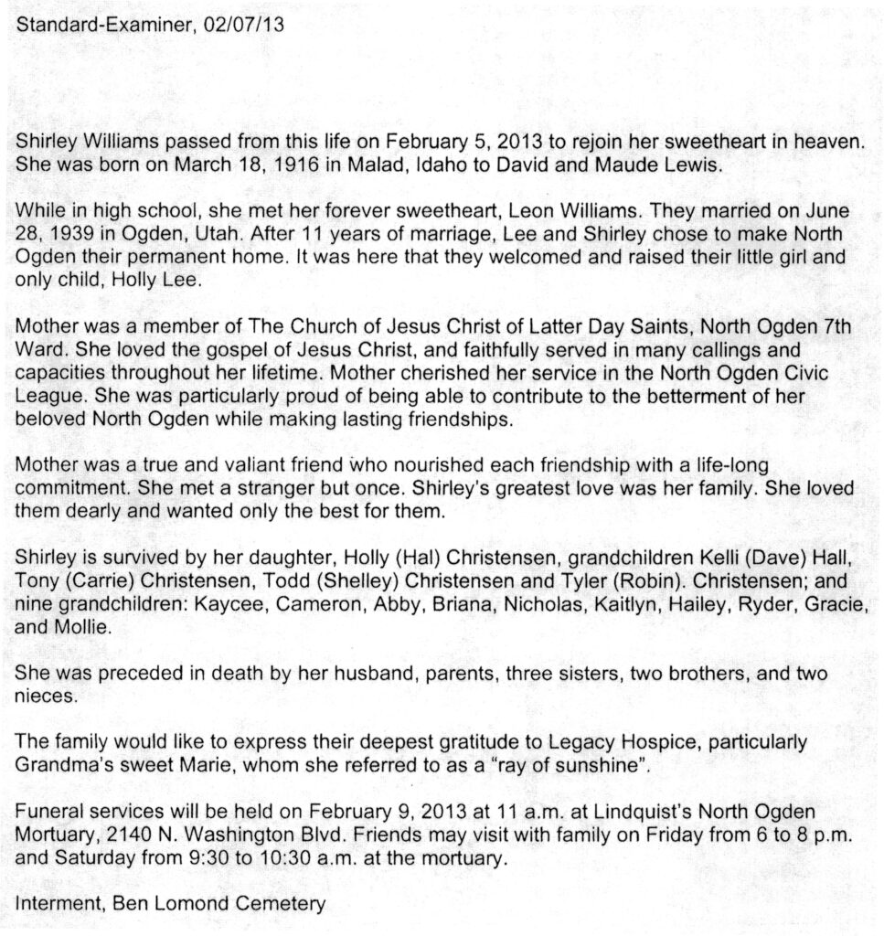 Shirley Williams obit