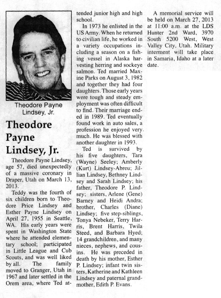 Theodore Payne Lindsey Jr obit
