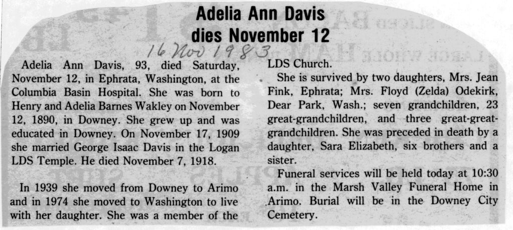 Adelia Ann Davis obit